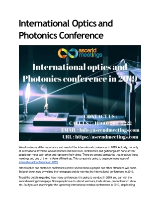 International Optics and Photonics Conference in 2019