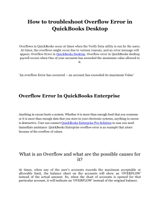 How to troubleshoot Overflow Error in QuickBooks Desktop
