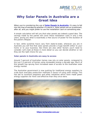 Why Solar Panels in Australia are a Great Idea