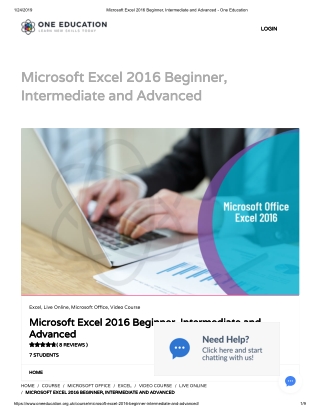 Microsoft Excel 2016 Beginner, Intermediate and Advanced - One Education
