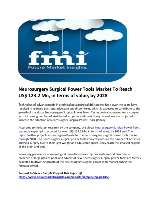 Neurosurgery Surgical Power Tools Market to Witness Passive Growth by 2028