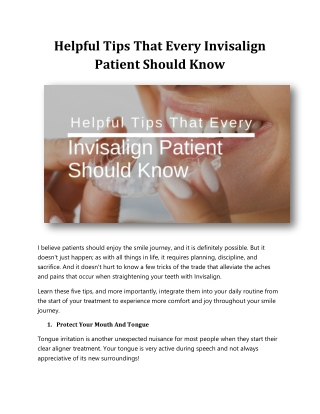 Helpful Tips That Every Invisalign Patient Should Know