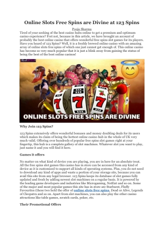 Online Slots Free Spins are Divine at 123 Spins