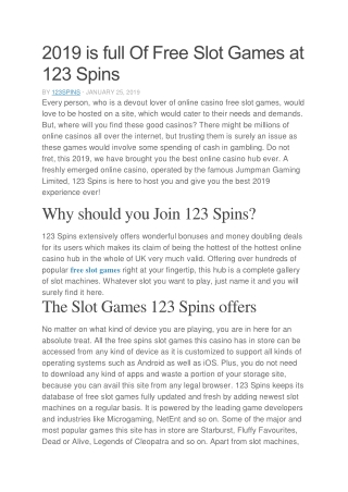 2019 is full Of Free Slot Games at 123 Spins