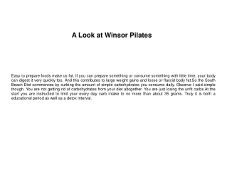 A Look at Winsor Pilates