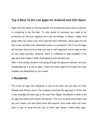 Top 5 Best To-Do List Apps for Android and iOS Users