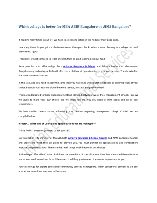 Which college is better for MBA ABBS Bangalore or AIMS Bangalore?
