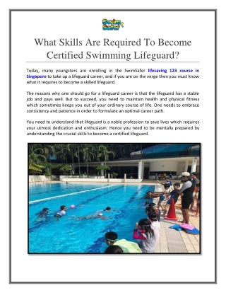 Lifesaving 123 Course in Singapore – SwimSafer