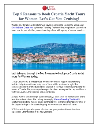Top 5 Reasons to Book Croatia Yacht Tours for Women
