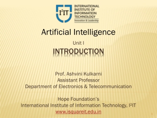 Introduction to Artificial Intelligence - Dept. Of Electronics and Telecommunication