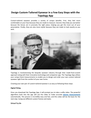 Design Custom-Tailored Eyewear in a Few Easy Steps with the Topology App