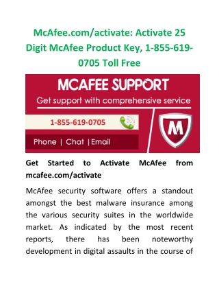 McAfee.com/activate: Activate 25 Digit McAfee Product Key, 1-855-619-0705 Toll Free