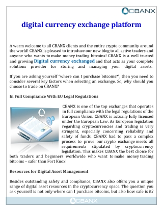 digital currency exchange platform