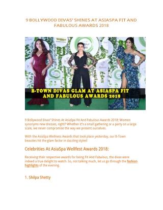 9 Bollywood Divas’ Shines At AsiaSpa Fit And Fabulous Awards 2018