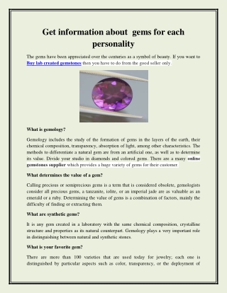 Get information about gems for each personality