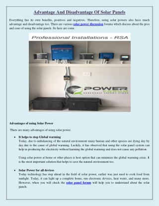 Advantage And Disadvantage Of Solar Panels