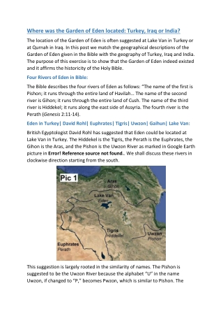 Where was the Garden of Eden located: Turkey, Iraq or India?