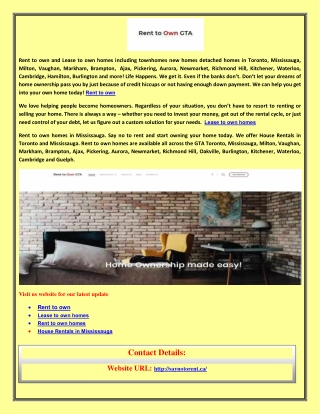 Rent to own homes - Toronto Mississauga Vaughan Milton – saynotorent.ca