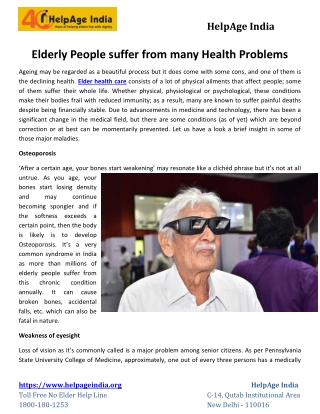 Elderly People Suffer from many Health Problems