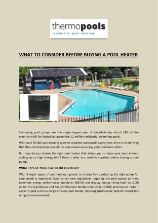 What to consider before buying a pool heater