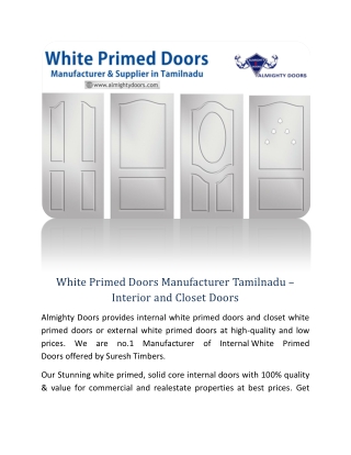 White Primed Doors Manufacturer Tamilnadu – Interior and Closet Doors