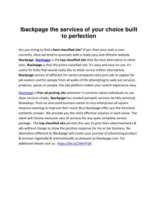 Ibackpage the services of your choice built to perfection