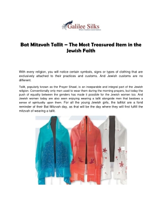 Bat Mitzvah Tallit – The Most Treasured Item in the Jewish Faith