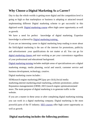 Why Choose a Digital Marketing As a Career?