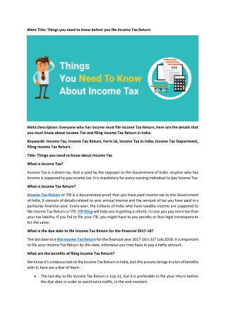 Things you need to know before you file Income Tax Return