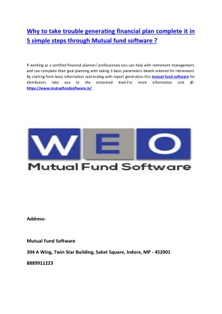 Why to take trouble generating financial plan complete it in 5 simple steps through Mutual fund software ?