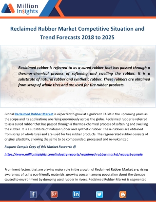 Reclaimed Rubber Market Competitive Situation and Trend Forecasts 2018 to 2025