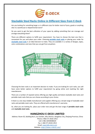 Stackable Steel Racks Online in Different Sizes from E-Deck
