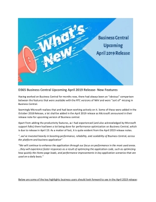 D365 Business Central Upcoming April 2019 Release- New Features