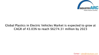 Plastics in Electric Vehicles Market is expected to grow at CAGR of 43.03% to reach $6274.31 million by 2023.
