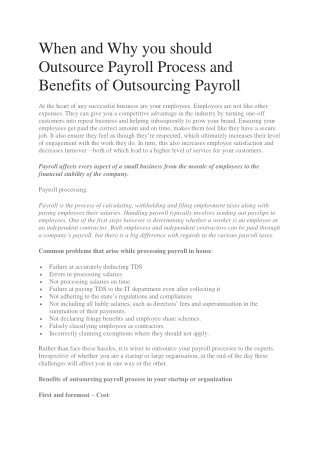 When and Why you should Outsource Payroll Process and Benefits of Outsourcing Payroll