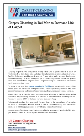 Carpet Cleaning in Del Mar to Increase Life of Carpet