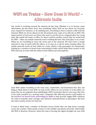 WiFi On Trains – How Does It Work? - Alltronix India