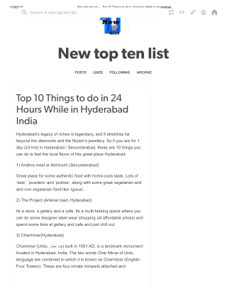 New top ten list — Top 10 Things to do in 24 Hours While in Hyderabad.