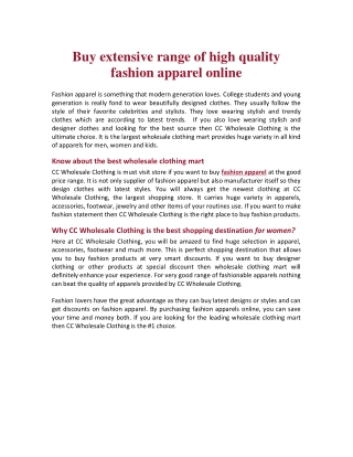 Buy extensive range of high quality fashion apparel online
