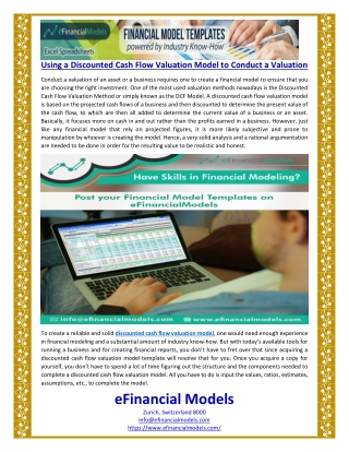 Using a Discounted Cash Flow Valuation Model to Conduct a Valuation