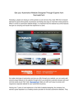 Get your Automotive Website Designed Through Experts from NarmadaTech