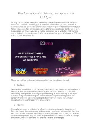 Best Casino Games Offering Free Spins are at 123 Spins