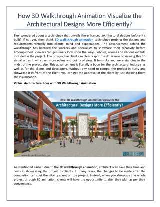 How 3D Walkthrough Animation Visualize the Architectural Designs More Efficiently?