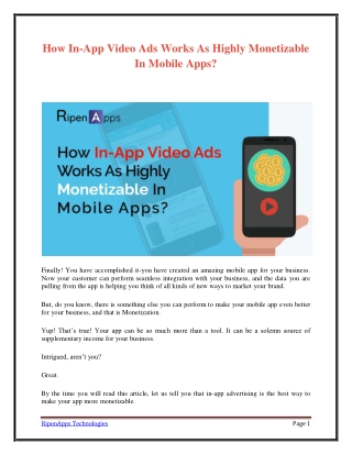 How In-App Video Ads Works As Highly Monetizable In Mobile Apps?
