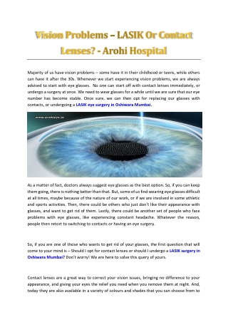 Vision Problems – LASIK Or Contact Lenses? - Arohi Hospital