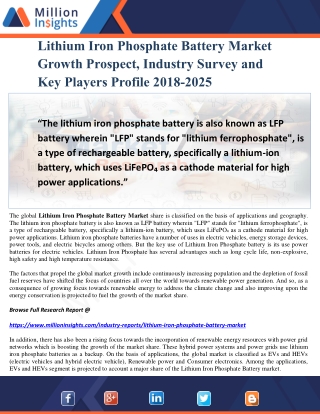 Lithium Iron Phosphate Battery Market Growth Prospect, Industry Survey and Key Players Profile 2018-2025