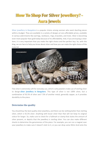 How To Shop For Silver Jewellery? - Aura Jewels