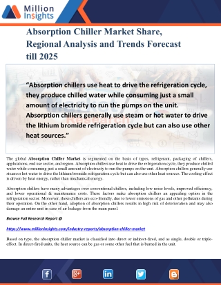 Absorption Chiller Market Share, Regional Analysis and Trends Forecast till 2025