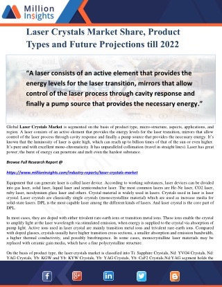 Laser Crystals Market Share, Product Types and Future Projections till 2022