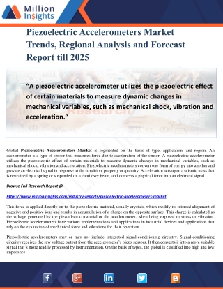 Piezoelectric Accelerometers Market Trends, Regional Analysis and Forecast Report till 2025